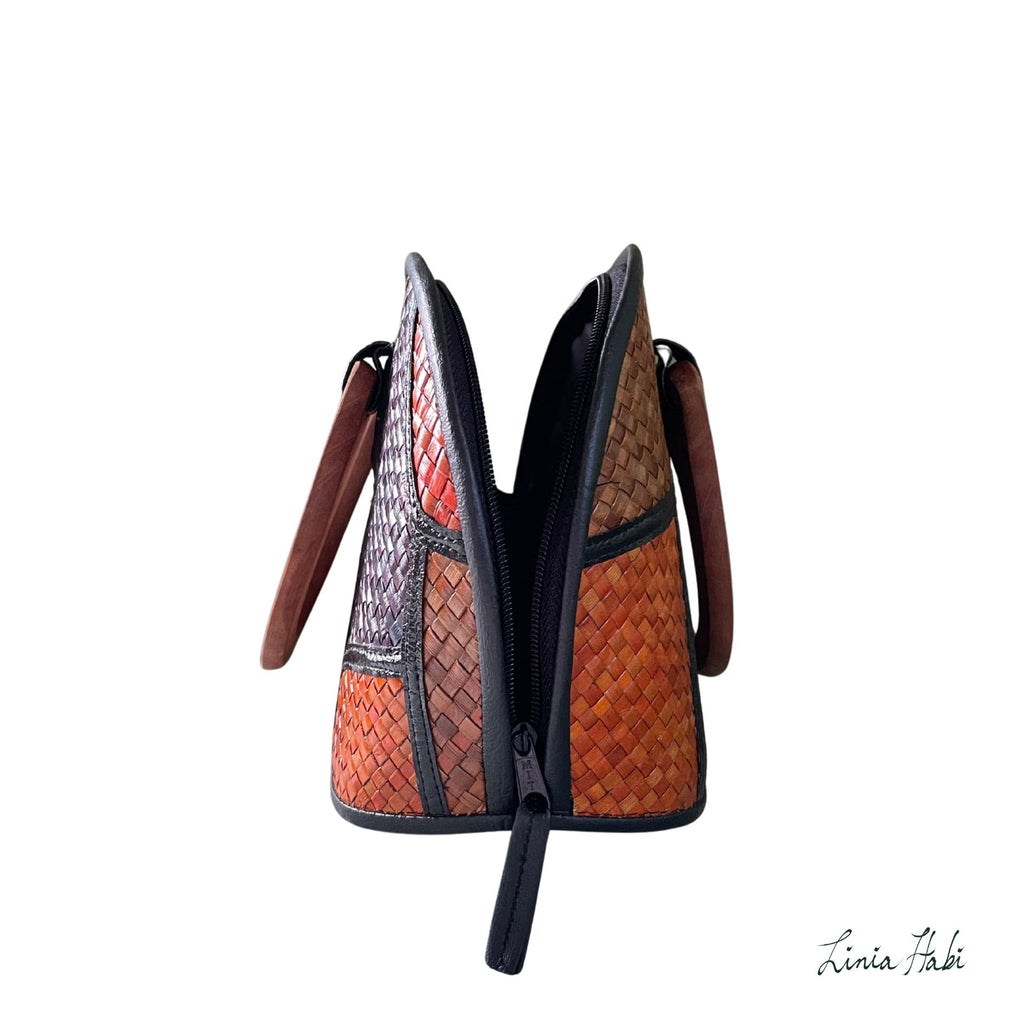 Sarah Patchwork Pandan Handbag - Earth Tone (Dos)