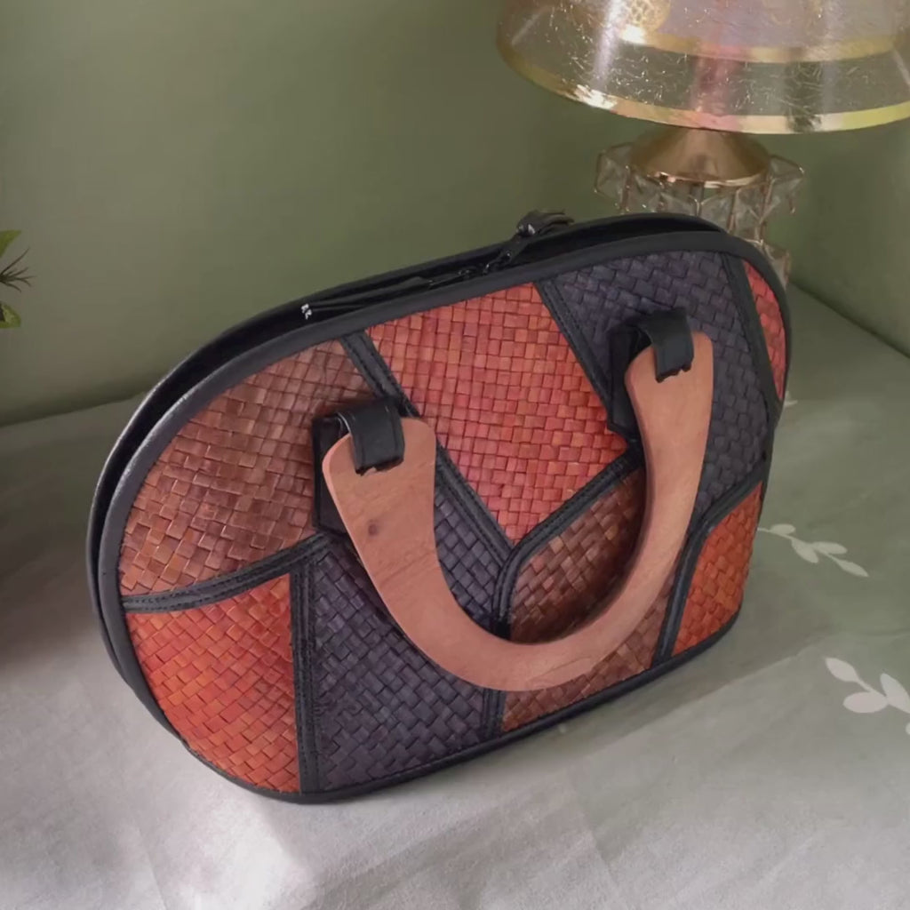 Sarah Patchwork Pandan Handbag - Earth Tone (Dos)