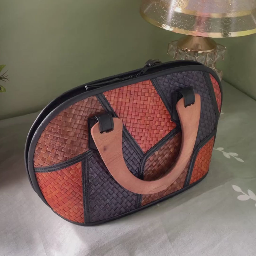Sarah Patchwork Pandan Handbag - Earth Tone (Dos)
