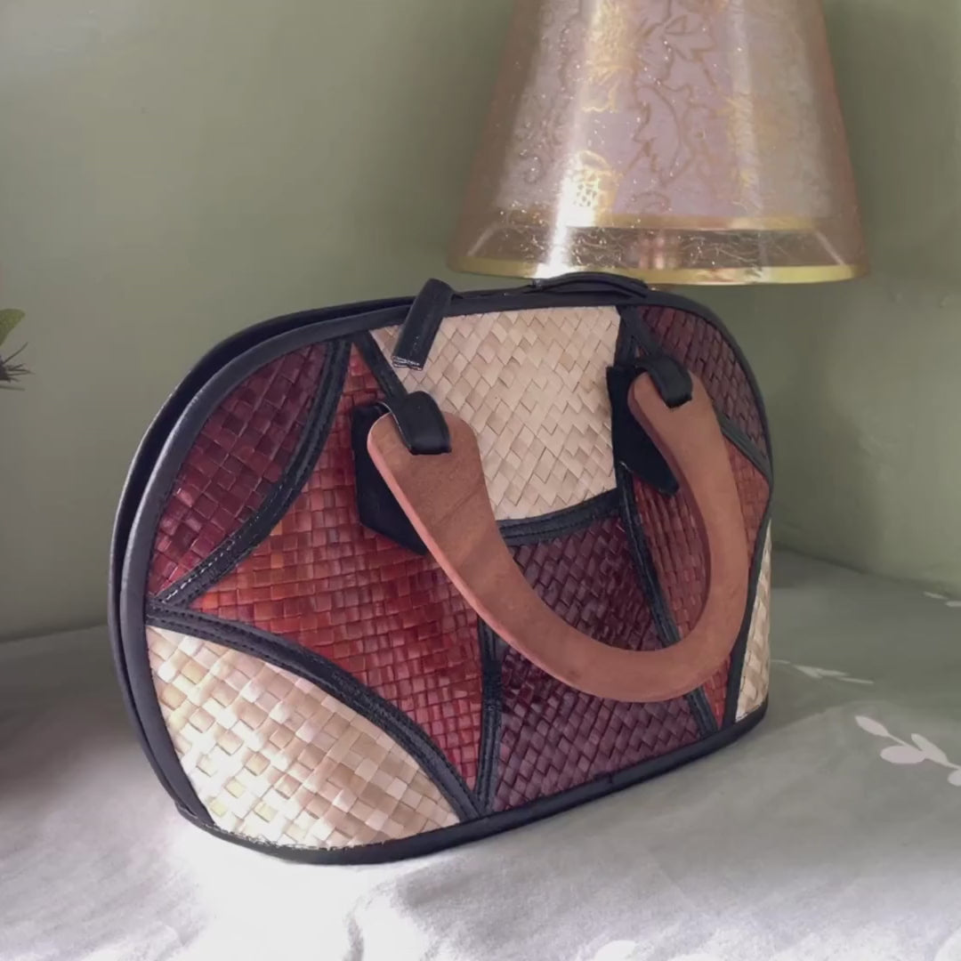 Sarah Patchwork Pandan Handbag - Earth Tone (Uno)